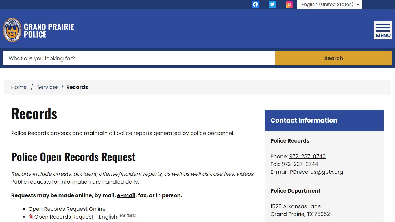 Records Grand Prairie Police